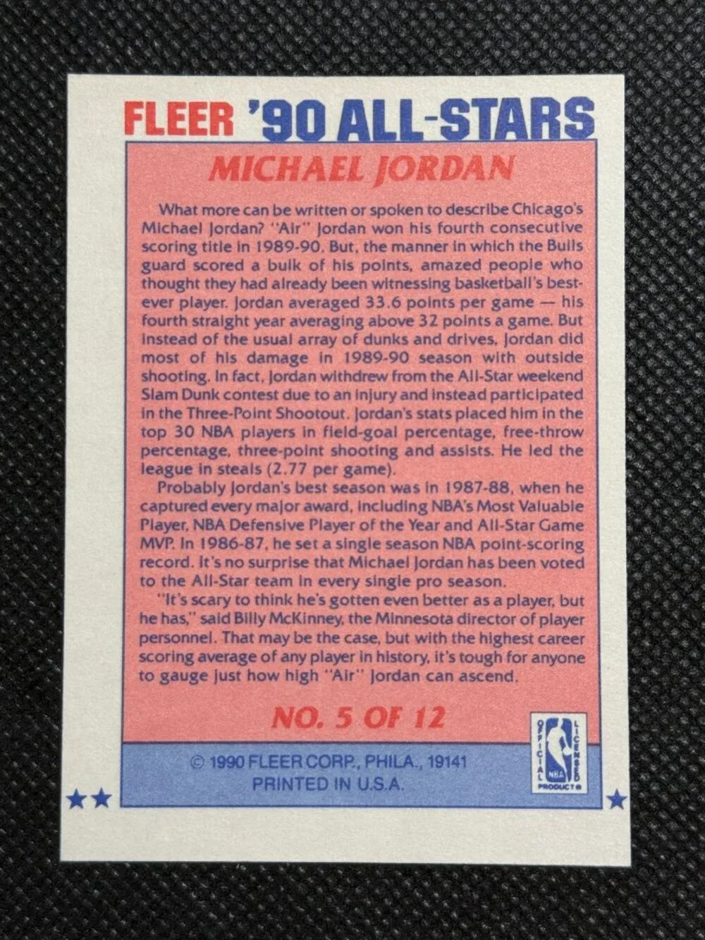 Fleer 1990-91 All-Stars Michael Jordan #5 NBA All-Star Chicago Bulls HOF